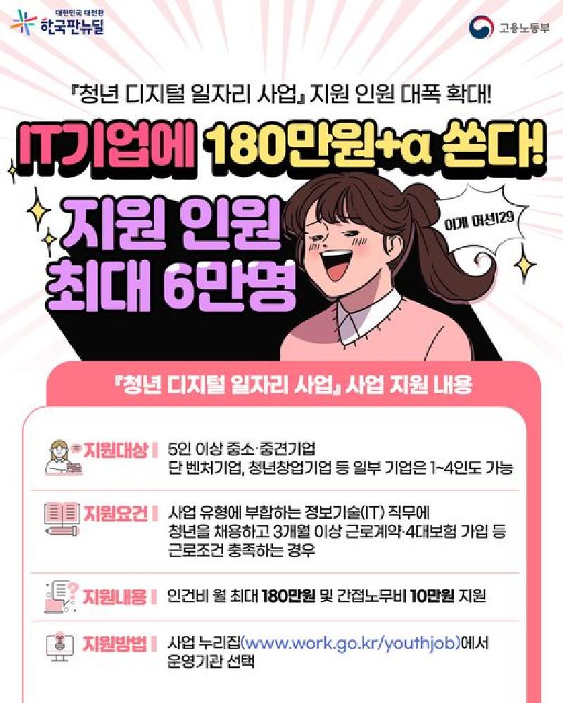 (고용노동부)청년디지털일자리사업 지원 인원 대폭 확대 이미지