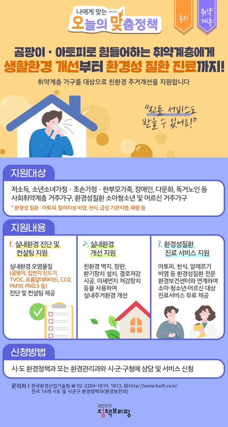 (정책브리핑) 취약계층이라면 환경성 질환 무료 진료 받으세요! 이미지