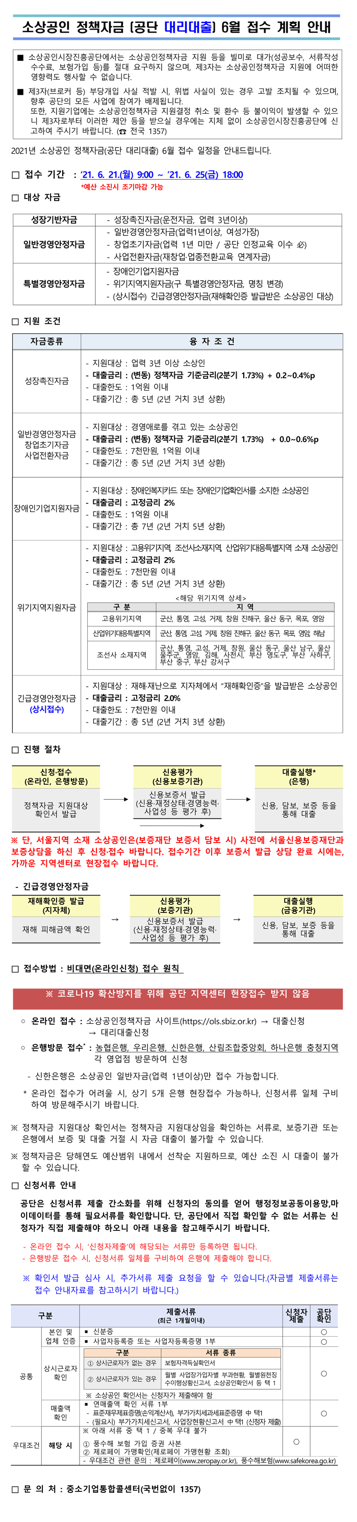 (소상공인시장진흥공단) 소상공인 정책자금 (공단) 6월 접수 계획 안내 이미지