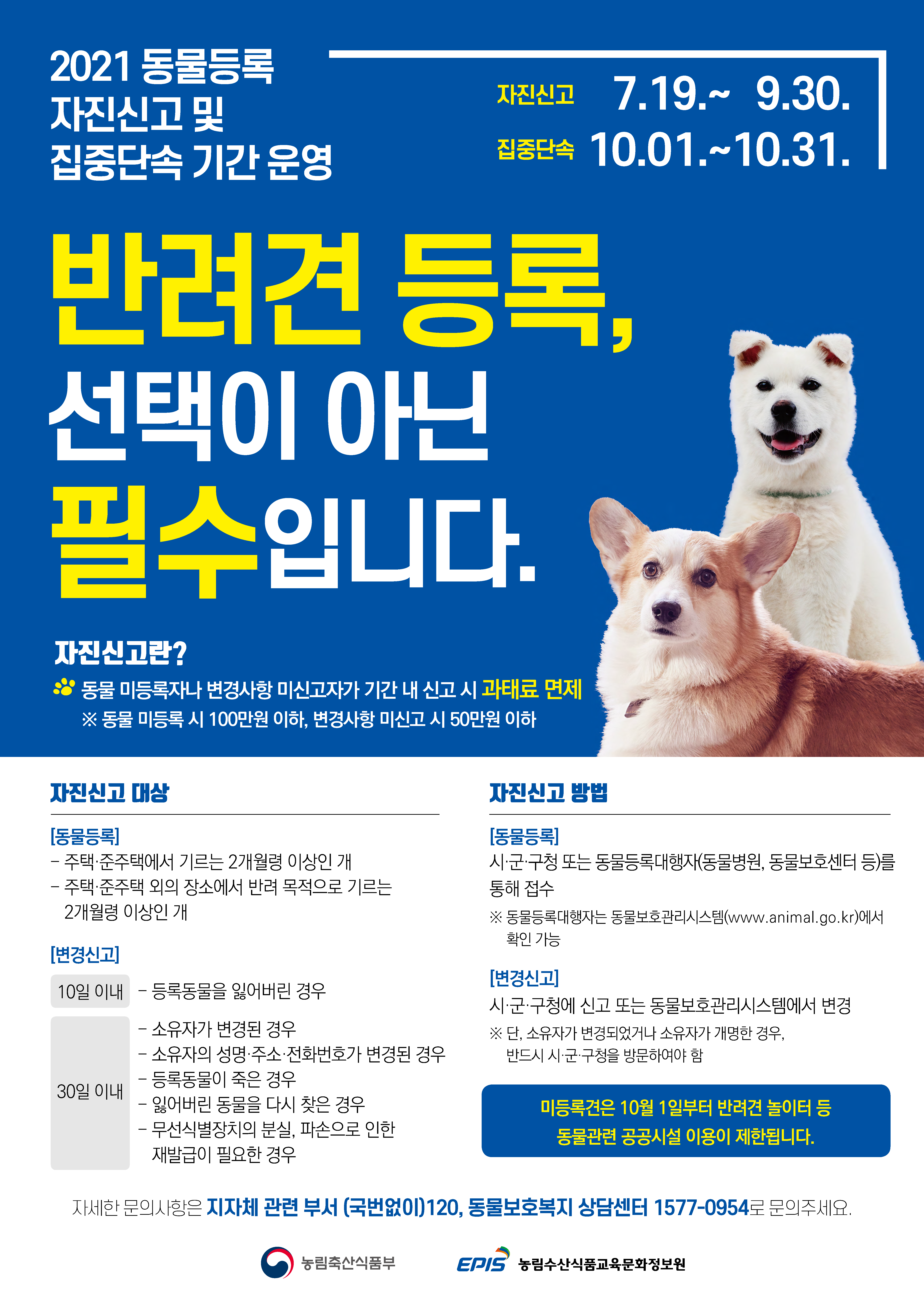 (농림축산식품부) 2021 동물등록 자진신고 및 집중단속 운영 안내 이미지