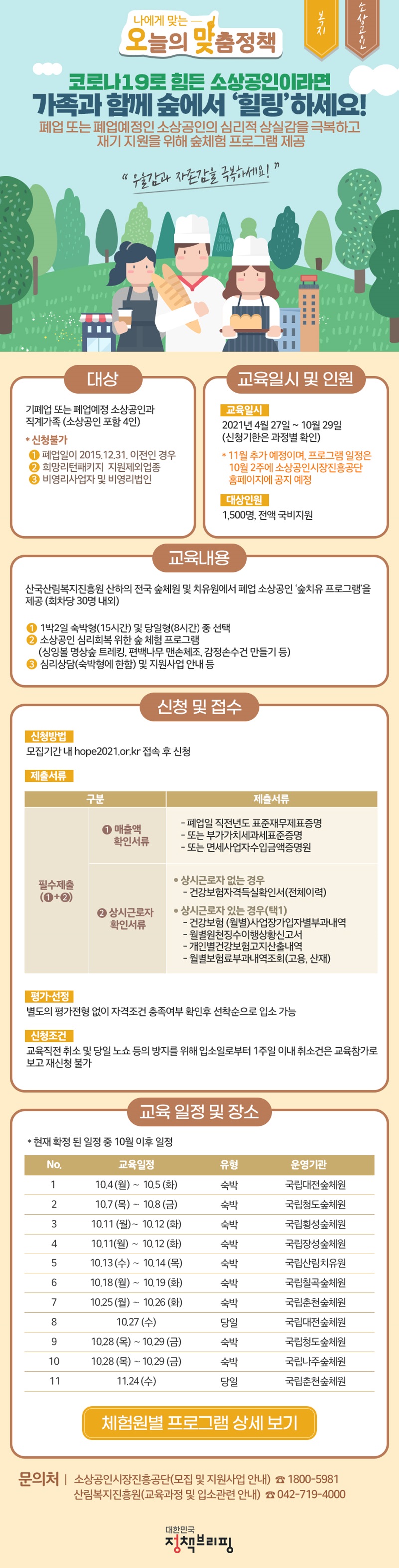 ﻿(오늘의맞춤정책) 코로나19로 힘든 소상공인을 위한 숲체험 프로그램 이미지