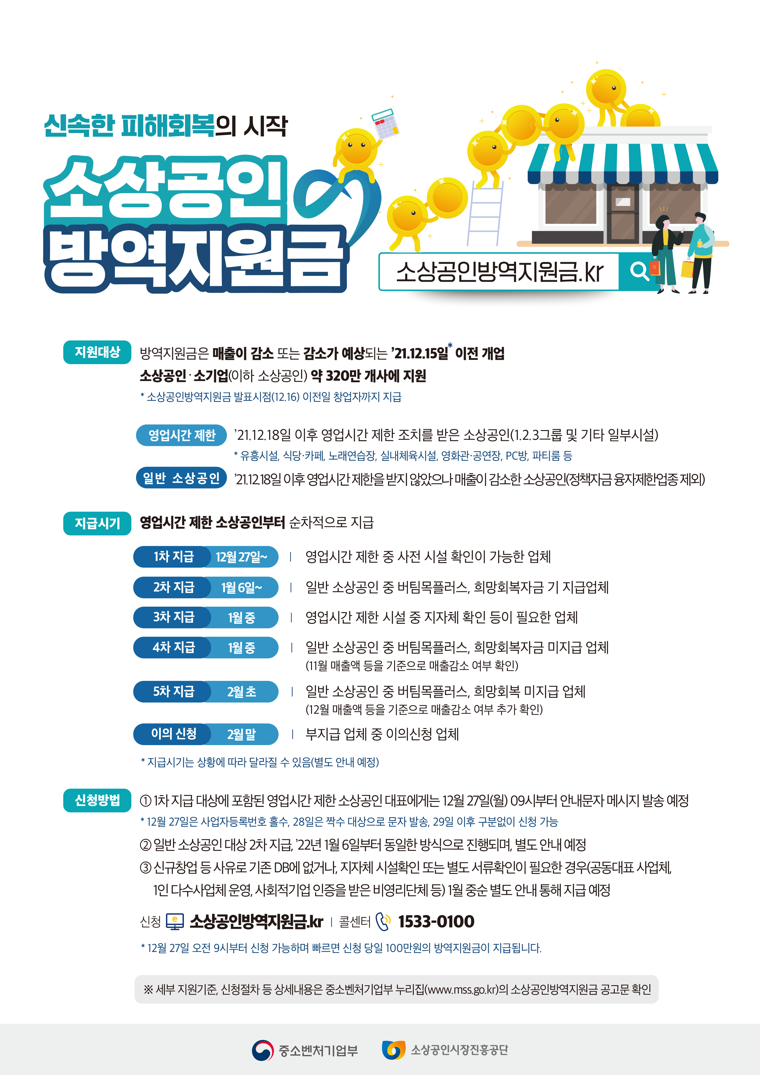 (중소벤처기업부)소상공인방역지원금 세부 지원계획 발표 이미지